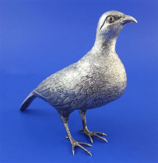 A 20th century Spanish silver free-standing model of a game bird, gross 10.5 oz.